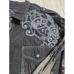 Pop Icon Shirt Mens‎ L Western Embroidered Black Long Sleeve Button Up VTG Goth